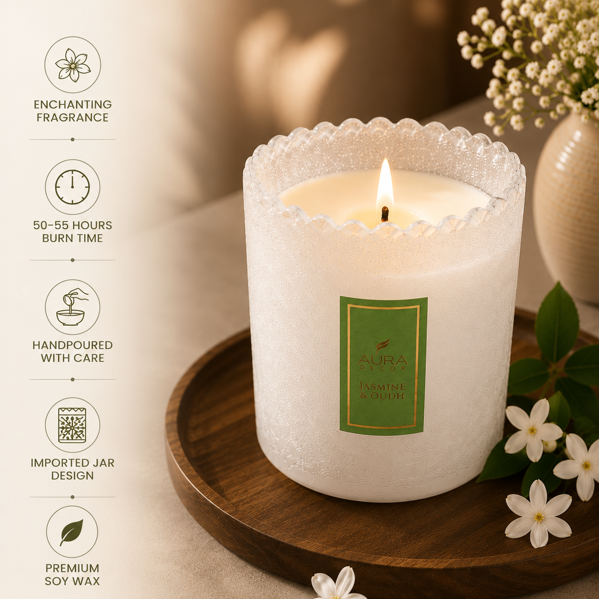 Luxury Black Oak & Amber Scented Candle – Hand-Poured Decorative Candle