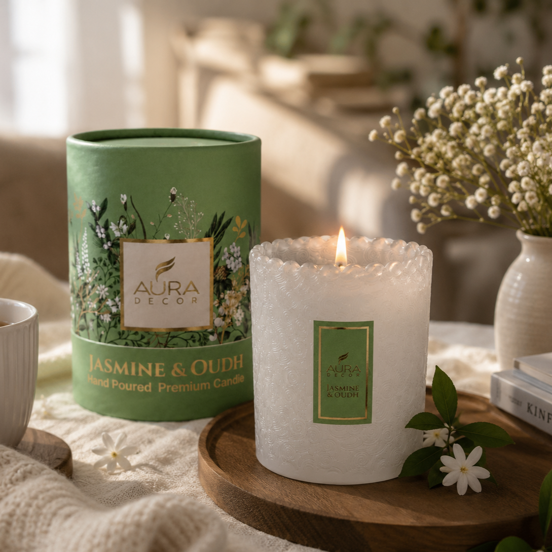 Luxury Black Oak & Amber Scented Candle – Hand-Poured Decorative Candle