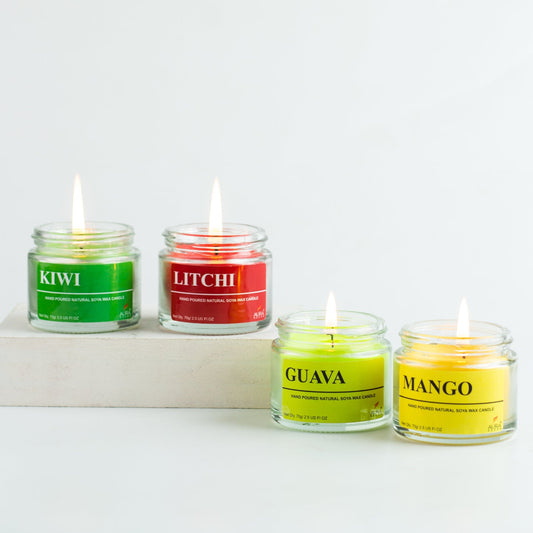 Set of 4 Fruity Scented Soy Wax Jar Candles – Mango, Kiwi, Guava & Litchi