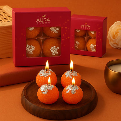 Festive Ladoo Candle Gift Set – Set of 4 Decorative Candles